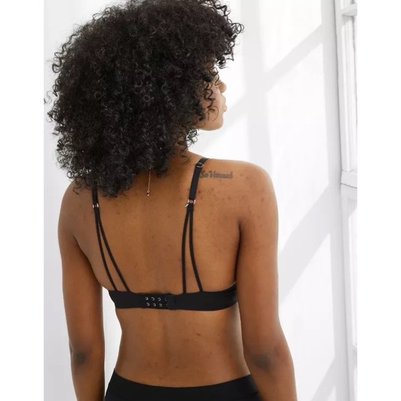 AERIE SUNNIE DEMI BLOSSOM LACE STRAPPY PUSH-UP BRA (BLACK) - Picture 2 of 6